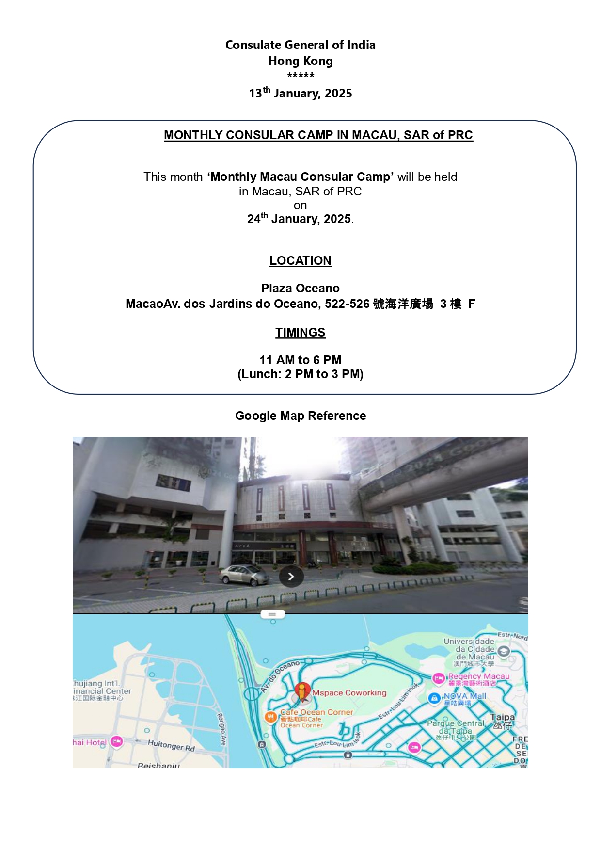 Monthly Consular Camp in Macau SAR on 24 January 2025
