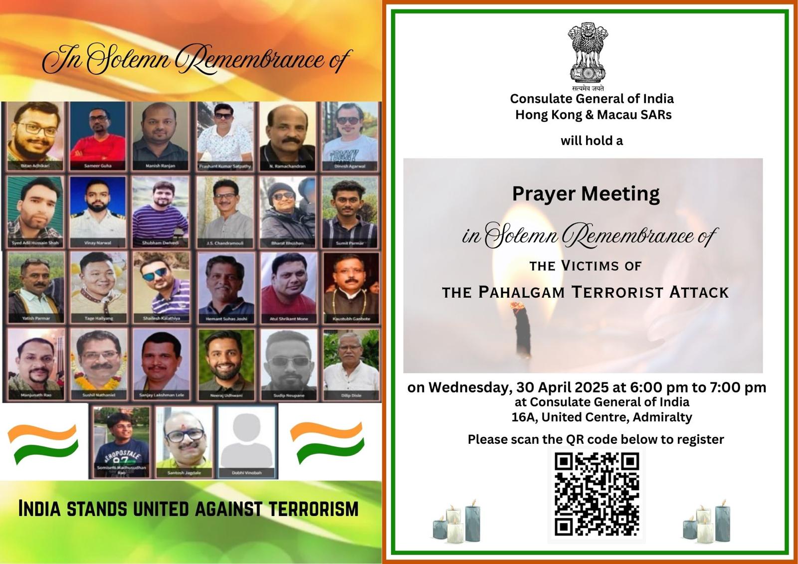 Prayer Meeting in solemn remembrance of the victims of the Pahalgam Terrorist Attack